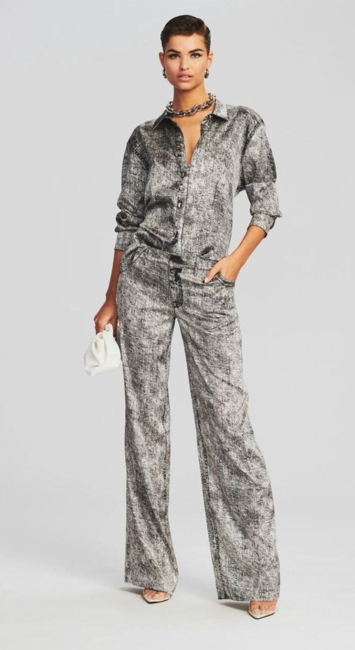Retrofete Verona Silk Pant in Black Acid Denim Size Small NWT Wide Leg